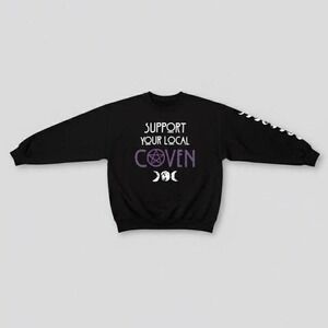 Witchy Moon Phases Pentagram Coven Graphic Sweatshirt Black Sz L Casual No Tags